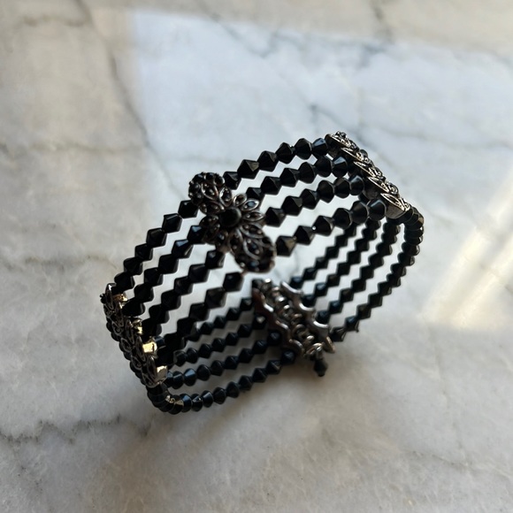 Monet Black Bead Cuff Bracelet
